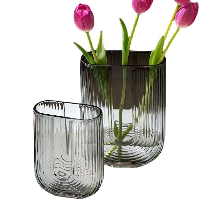 Gran jarrón de vidrio transparente en forma de U del norte de Europa creativo de alto valor visual de la sala de estar floral hidropónica decoración floral