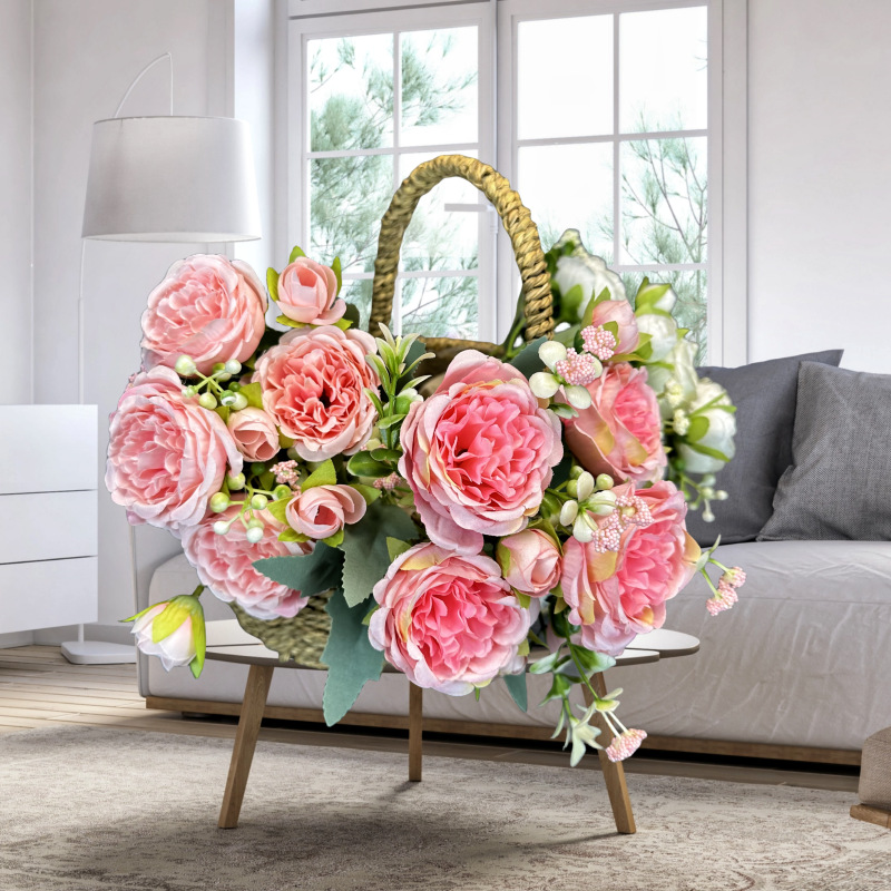 Simulación de 5 ramos de peonía boda decoración del hogar decoración hecha a mano rosa persa decoración de flores falsas transfronterizas al por mayor