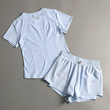 健身房运动套装女夏天薄款马拉松跑步速干网红户外透气晨跑瑜伽服