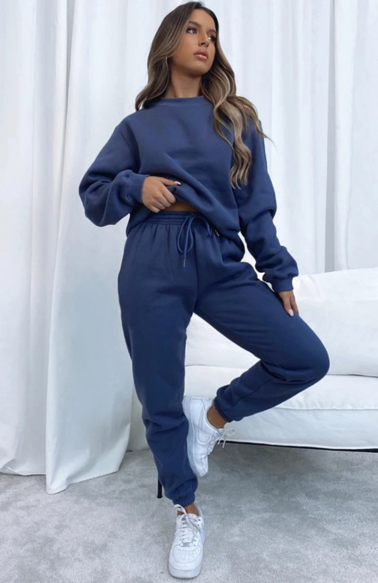840g Weight Long Sleeve Sleeve Length Polyester Fabric Type Sweatshirt & Hoodie Co-ord Set Sets Type 2 Pieces Set Quantity Casual Occasion Round Neck Neckline Loose Fit Type Solid Color Pattern Winter, Autumn Season Women's Gender Streetwear Style Casual Women's Streetwear Solid Color Polyester Sweatshirt & Hoodie Co-ord Set Pants Sets 19