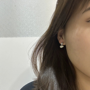 Temperament light fresh water keshi pearl earrings 925 silver full diamond zircon earrings women