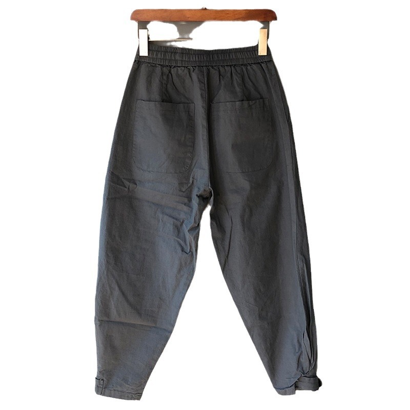 Pantalon sarouel d'été fin en coton et lin pour hommes, petite jambe, décontracté, ample, cheville, neuf quart, visage propre, grand entrejambe,_voghion.com