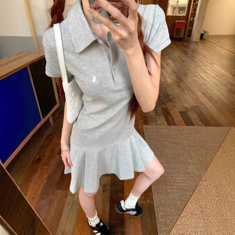 RL War Horse Embroidered New Sweep Size Tight Waist Slim-Fit Hip Skirt Pure Polo dress 2025 Summer Women