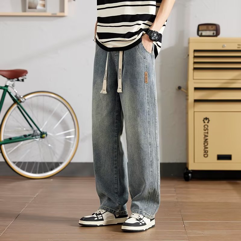 Jeans hombres 2024 marca de moda de primavera y otoño pantalones largos retro americanos de todo fósforo pantalones casuales rectos sueltos