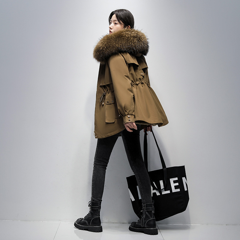派克服女2025新款獭兔内胆可拆卸貉子领皮草外套时尚连帽加厚外套