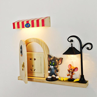 Tom and Jerry Cute Cartoon Switch Decoration Solid Wood Switch Wall Sticker Transformation Cover Ugly Artifact Socket Protective Cover