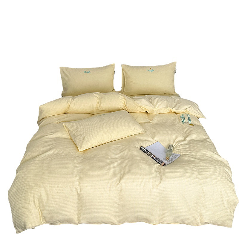 Estilo de clase A algodón waffle bordado de cuatro piezas conjunto simple 100 algodón hoja de cama edredón cubierta hoja equipada 4-piezas conjunto lote