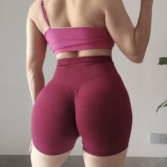 歐美新款無縫三分瑜伽短褲高腰蜜桃提臀戶外健身裸感速干運動短褲