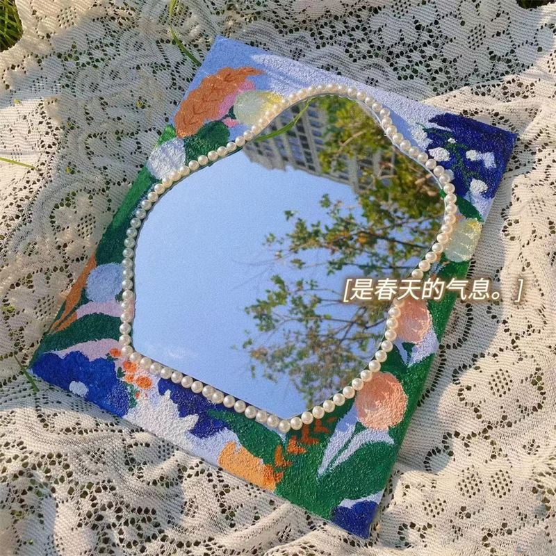 抖音同款不规则diy油画镜子手工镜子丙烯手绘化妆镜亚克力镜批发