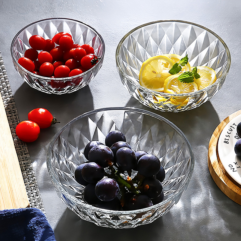 Transparent Glass Bowl and Plate Household Fruit Salad Bowl Single Internet Celebrity Student Instant Noodles Creative Heat-Resistant Bowl Tableware