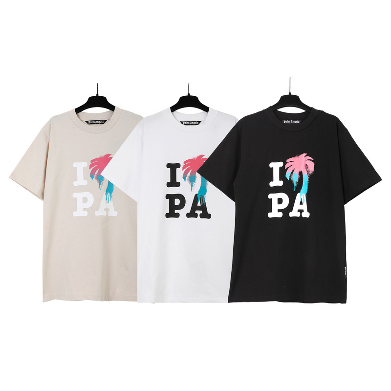 Palm Angels Gradient Palm Tree Letter Print Short-Sleeve European and American Style Loose Trendy Casual T-Shirt