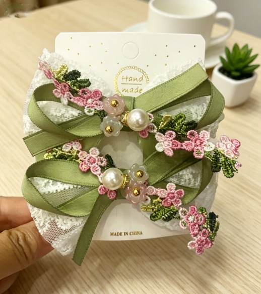 Horquilla con lazo de perlas de estilo coreano para niños, tocado de encaje simple para niñas, accesorios para el cabello con lazo, horquilla de encaje