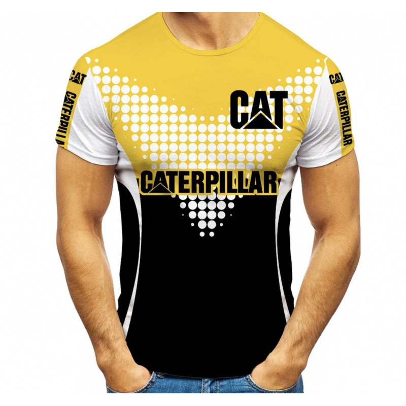 TK人気 CAT掘削機 3D立体インク メンズT アメリカンワークウェア風 通気速乾半袖Tシャツ|undefined