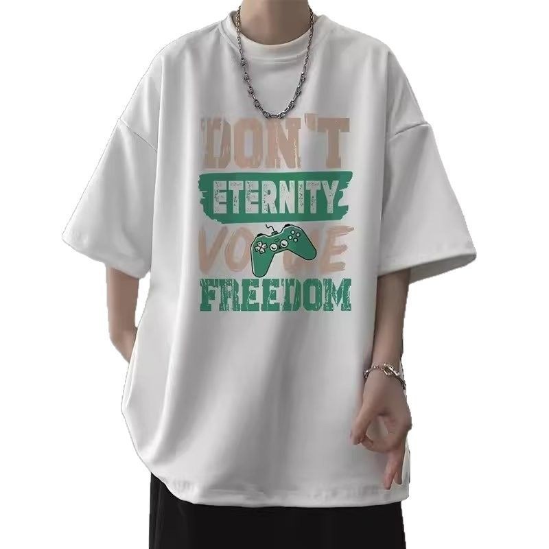 夏の新作半袖ルーズTシャツメンズトレンディカジュアル半袖トレンドTシャツボトリングシャツ五分袖トップ|undefined
