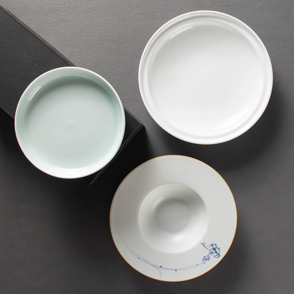 Индийская синька? Jingdezhen высокотемпературная керамическая столовая посуда, коммерческая круглая легкая роскошь стиль простой стиль ободок защищенная плоская тарелка, тень, зелёная фарфорная миска