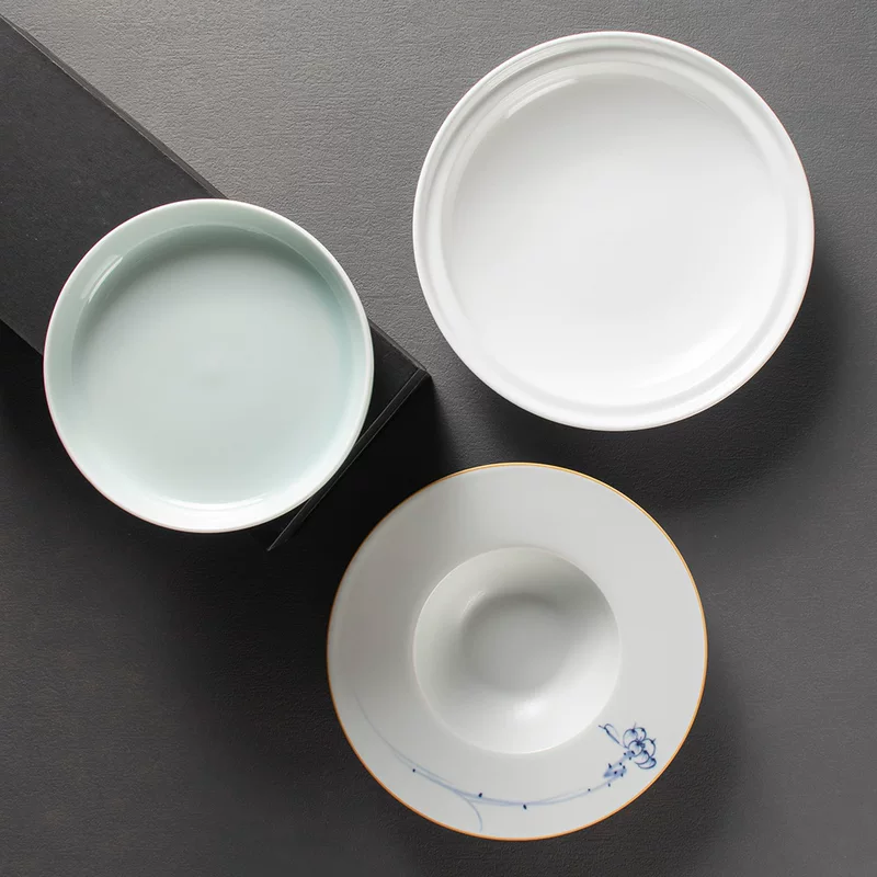 Индийская синька? Jingdezhen высокотемпературная керамическая столовая посуда, коммерческая круглая легкая роскошь стиль простой стиль ободок защищенная плоская тарелка, тень, зелёная фарфорная миска