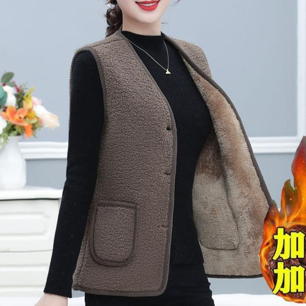 加绒加厚女士百搭皮毛一体羊羔绒马甲坎肩保暖洋气中老年毛马|undefined