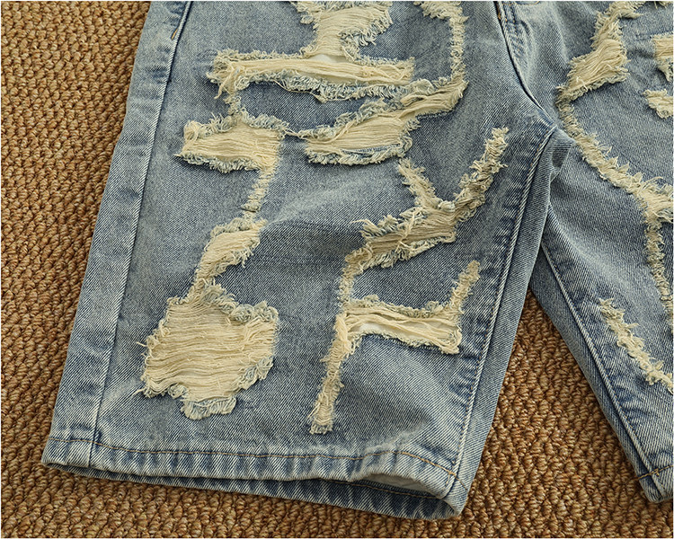 Men's Light Blue Distressed Denim Shorts Relaxed Fit Casual Summer Shorts 5-Inch Inseam_viptrois.com