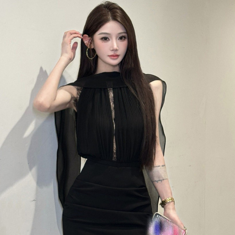 Xiaonuo's Fluttering Tie Shirt with Lace Patchwork Top and Waist-Cinching Bodycon Skirt Set for Summer 261001 Xiaonuo's Fluttering Tie Shirt with Lace Patchwork Top and Waist-Cinching Bodycon Skirt Set for Summer 261001