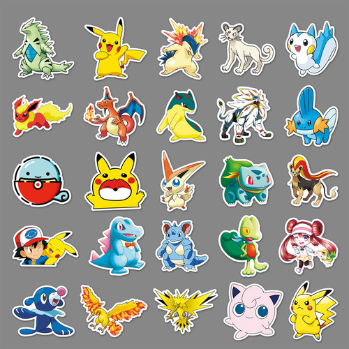 50 Sheets of Pokemon Cartoon Anime Graffiti Luggage Laptop Car Motorcycle Decorative Stickers 