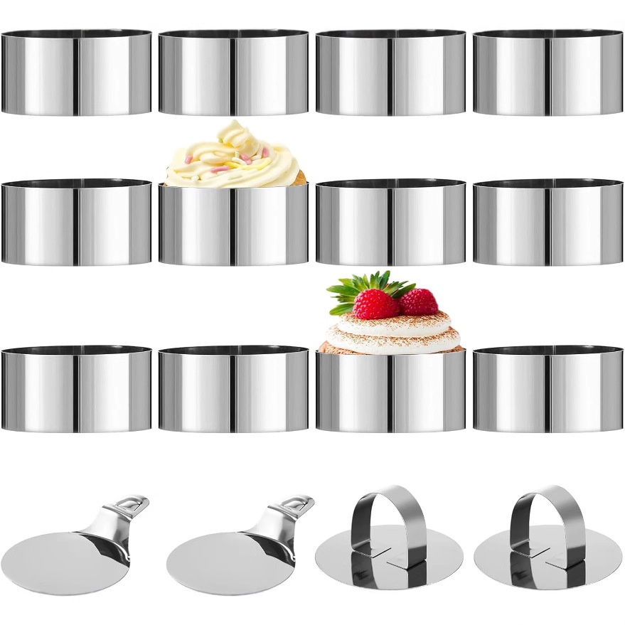 Stainless Steel Mousse Ring Cake Mold with Push Plate Round Heart-Shaped Flower DIY Cake Ring Biscuit Mold Baking Tool