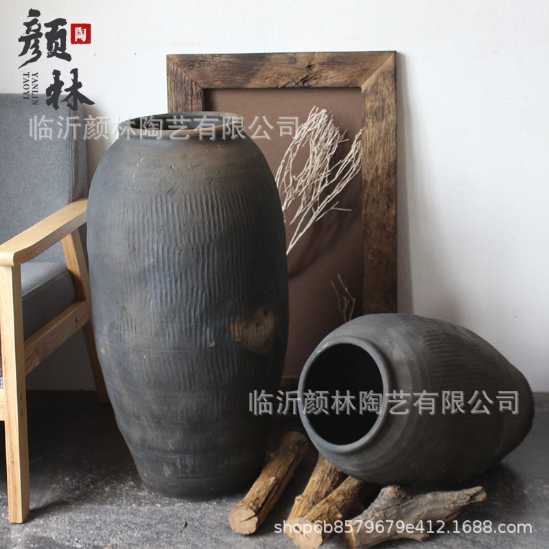 Botella negra gris nueva escuela de diseño de vasijas de cerámica retro vasijas de cerámica delgada alta vasijas de cerámica INS viento natural