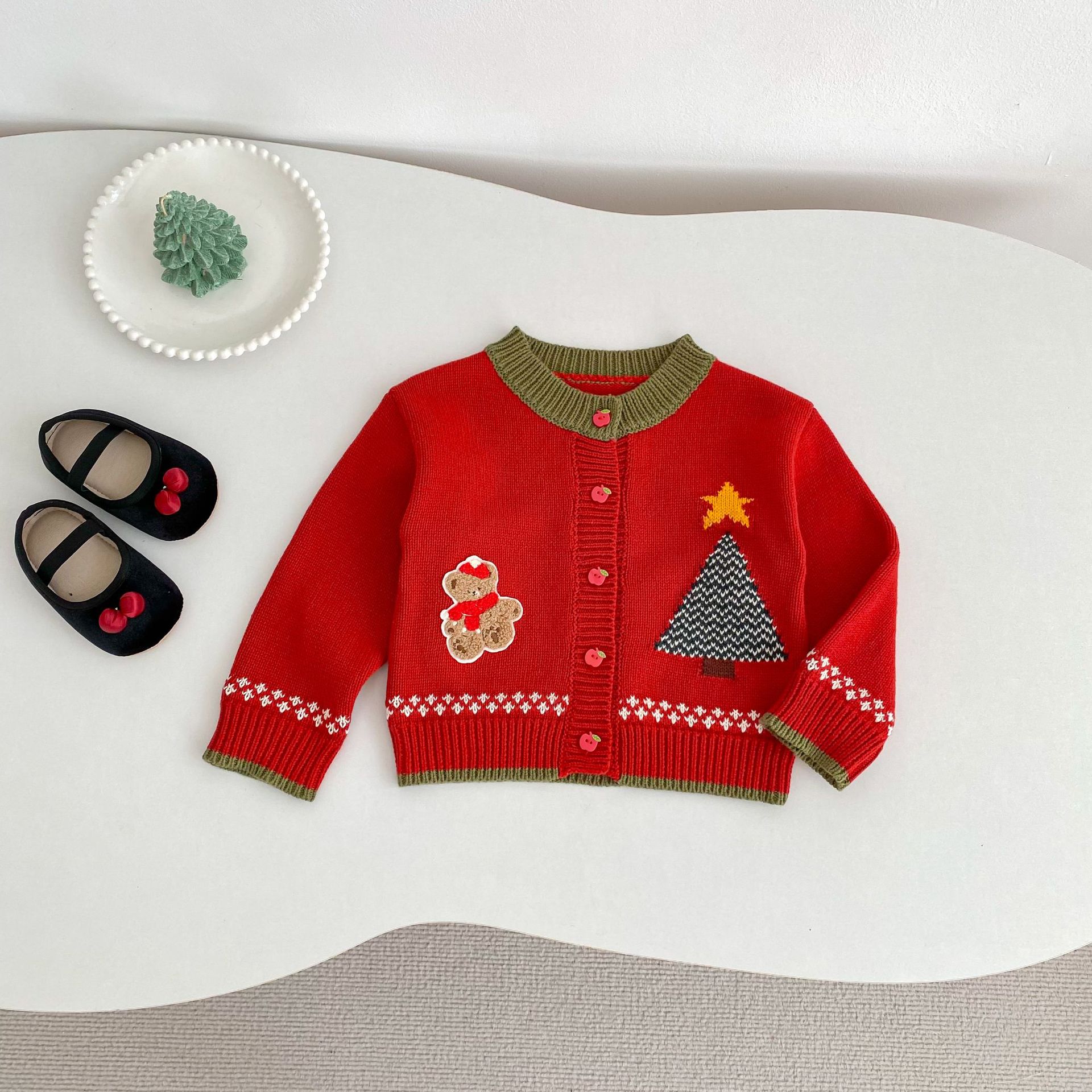 Children's Cardigan Christmas Clothes Baby Cotton Crew Neck Coat Top