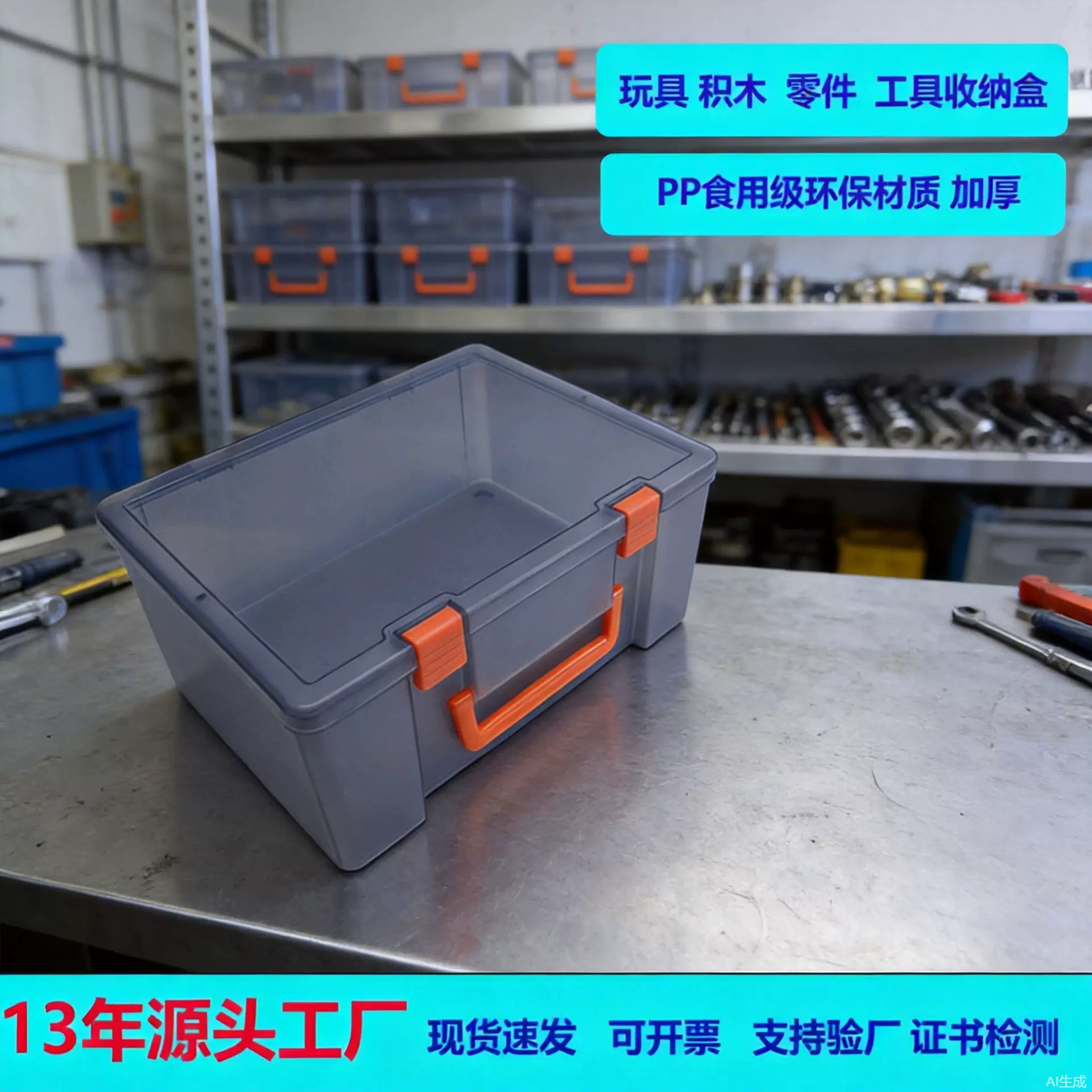 PP透明黑色零件盒客厅积木玩具五金收纳盒便携式手提盒带盖工具盒