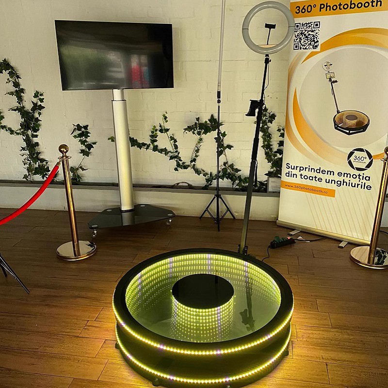 360 grados panorámicos surround photobooth broadcast en vivo soporte 3D modelado giratorio estación de fotografía en línea exhibición de disparo