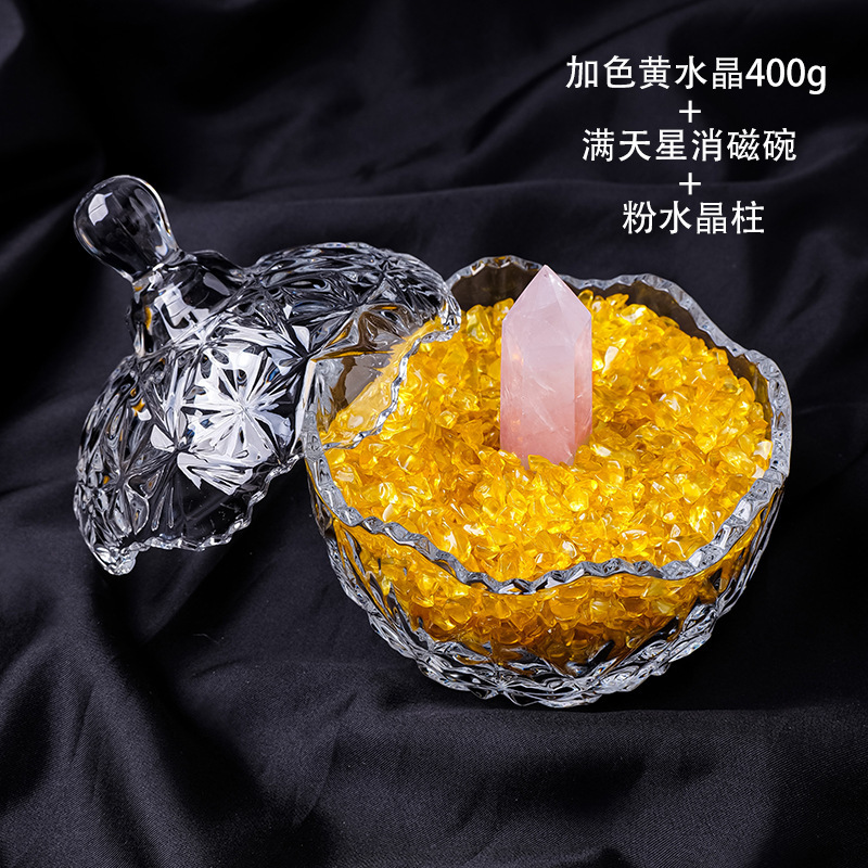 Bát khử từ gypsophila màu vàng 400G cột pha lê hồng 4-5cm