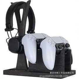 跨境木制支架桌面无线耳机游戏手柄收纳架头戴式耳机木质收纳支架