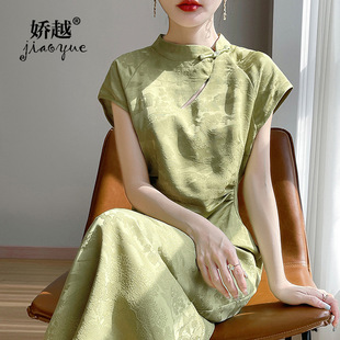 絲綢緞面提花國風連衣裙中式設計感裙子夏季旗袍復古改良新款優雅