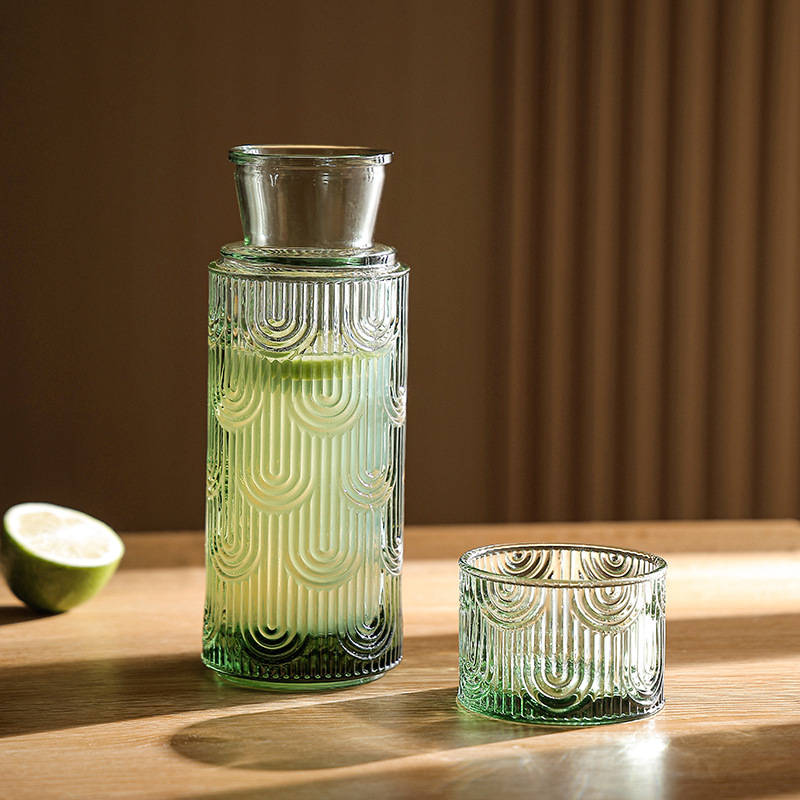 Europa retro vertical de gran capacidad de vidrio fría tetera de agua fría casera taza de jugo de frutas una taza set