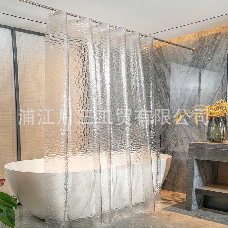 Fábrica en stock al por mayor color puro PEVA Cortina de ducha impermeable engrosada baño Baño tienda de baño Punch-gancho libre