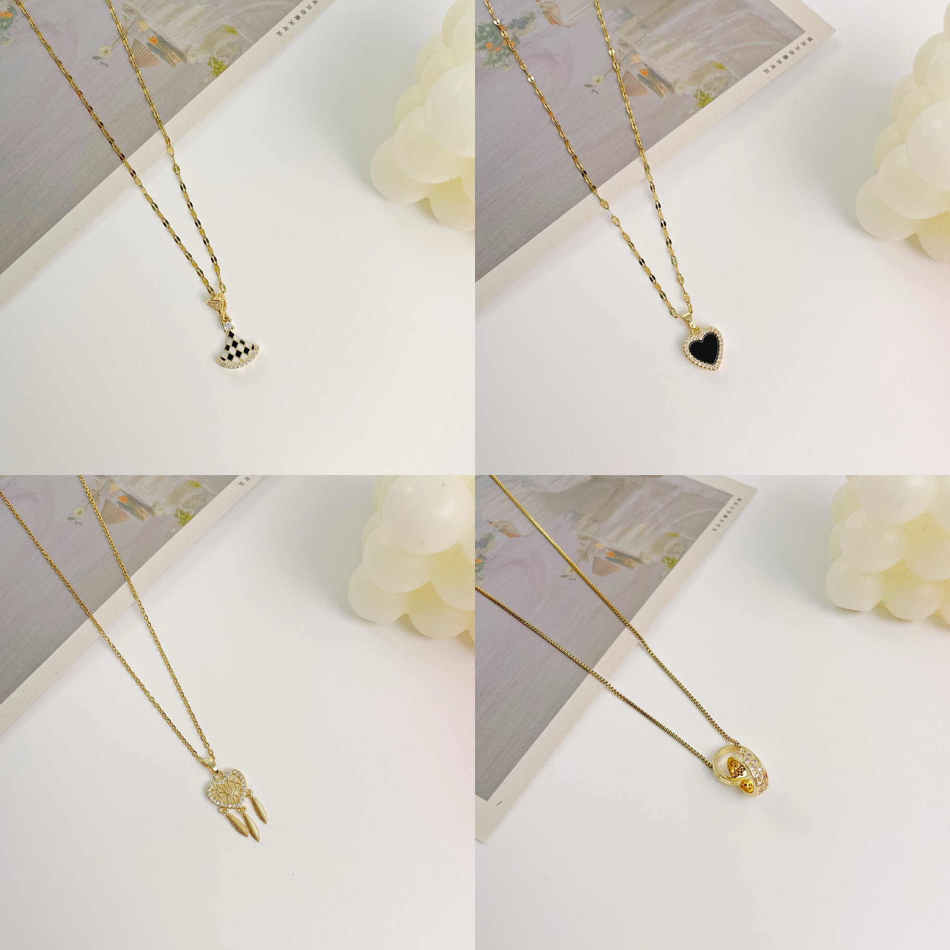 Fashion Round Rainbow Heart Shape Alloy Copper Plating Inlay Rhinestones Opal Shell Pendant Necklace