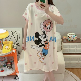 2025 New Nightgown Women's Summer Short Sleeve Cartoon Mid-Length Maternity Dress Pajamas Women's Home Clothes Cross-Border Wholesale