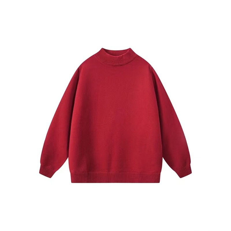 Solid Color Casual Pullover Soft and Comfortable 2024 Autumn Winter New Year Red New Arrival All-Match Knitted Men's and Women's Half Turtleneck Sweater