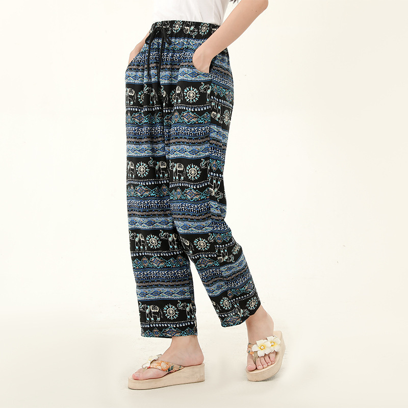 Women's Cotton Silk Thai Yoga Straight-Leg Pants Long Pants Elephant Print Bohemian Casual Artistic Retro Women's Cotton Silk Thai Yoga Straight-Leg Pants Long Pants Elephant Print Bohemian Casual Artistic Retro