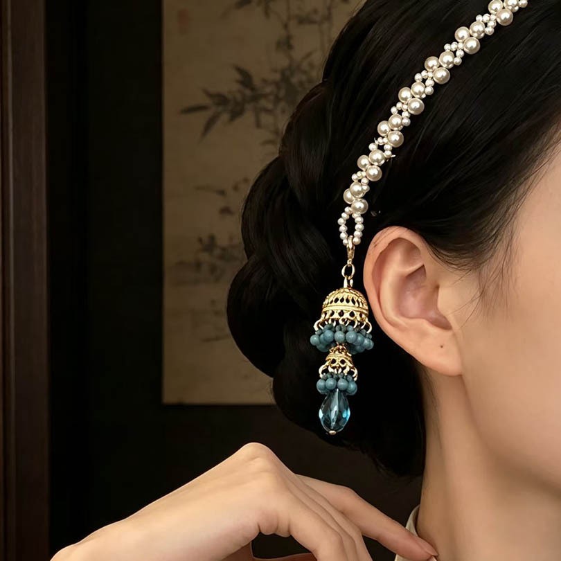 New retro bell tassel hair chain, new Chinese-style imitation pearl hair clip, cheongsam headpiece, ancient-style jewelry and accessories, wholesale