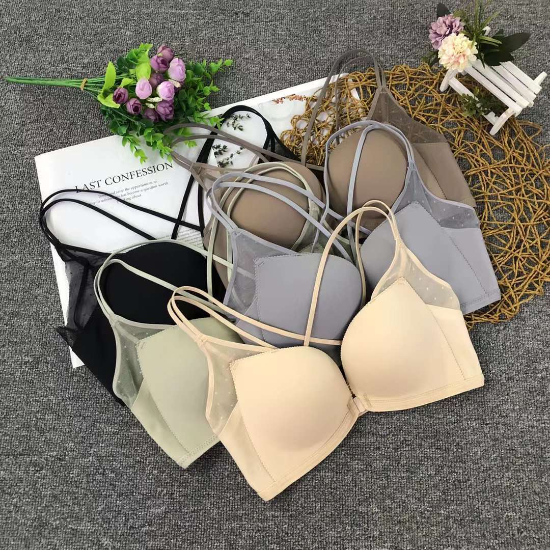 Filipina brillante hebilla frontal ropa interior sin costuras medio grueso de alta calidad se reunieron multi-color multi-tamaño sujetador inalámbrico al por mayor
