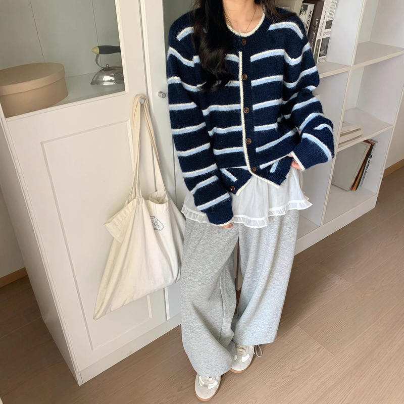 2025早秋韩系简约休闲百搭针织开衫女宽松休闲百搭上衣毛衣开衫|undefined