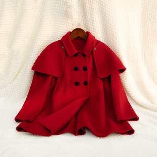 2025 New Wool Double-Sided Cashmere Outwear for Girls and Kidsren Shawl Skirt-Style Woolen Outwear for Middle-Aged and Older Kidsren in Winter