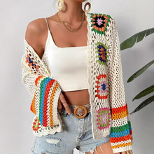 手工钩织针织开衫女春秋新款民族风复古镂空波西米亚外套长袖上衣