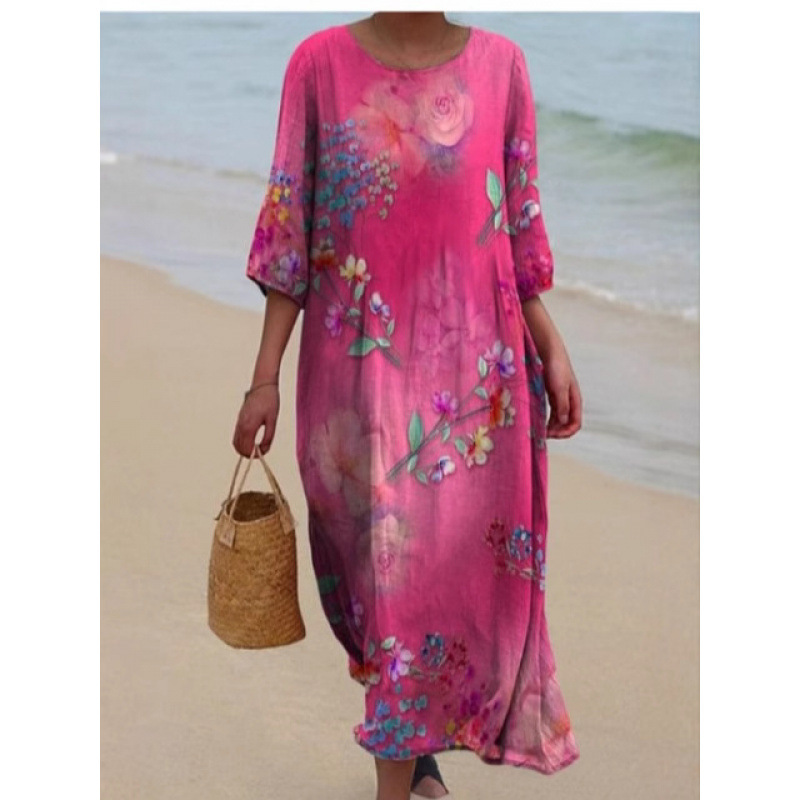 Amazon Cross-Border 25 New Summer European and American Clothing Loose Round Neck Fashion High-End Long-Sleeved Printed Dress Amazon Cross-Border 25 New Summer European and American Clothing Loose Round Neck Fashion High-End Long-Sleeved Printed Dress