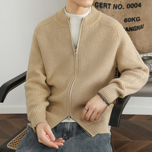 外贸男装秋冬新款立领开衫纯色加厚保暖毛衣潮男士休闲个性针织衫