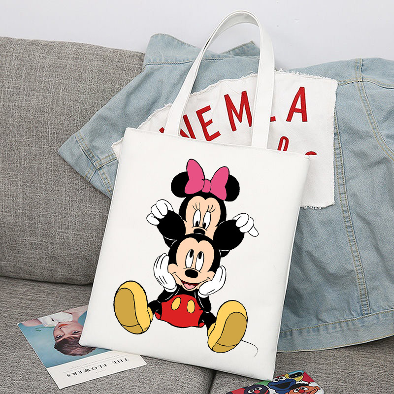 Mickey Minnie Mouse impreso bolsa de lona bolso de hombro bolso plegable bolso de compras