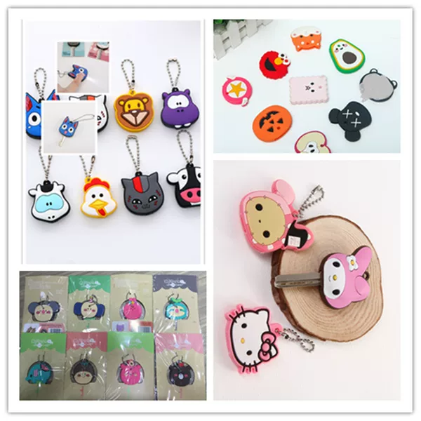 Keychain wholesale creative cartoon double-sided three-dimensional pvc soft glue key set chain buckle shell LED with light key set