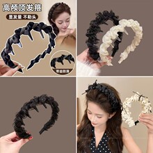 赫本风气质优雅发箍高级感带齿防滑洗脸发卡高颅顶头箍木耳边头饰