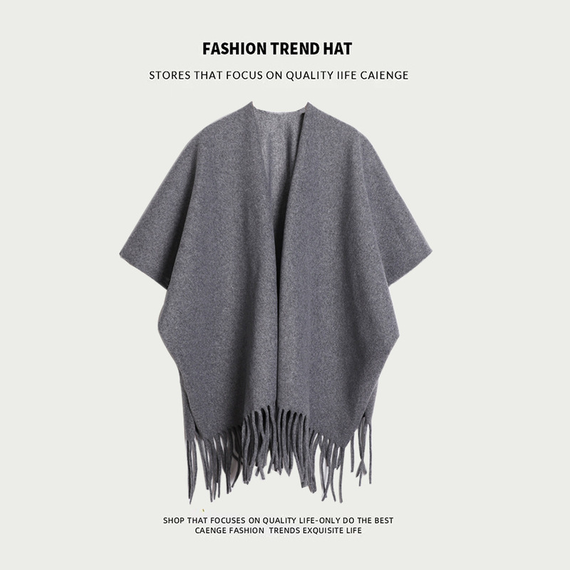 Imitation Cashmere Pure Color Shawl Women's Autumn and Winter Oversized Thickeneded Cloak Outwear Travel Air-Conditioned Room Slit Cloak Blanket