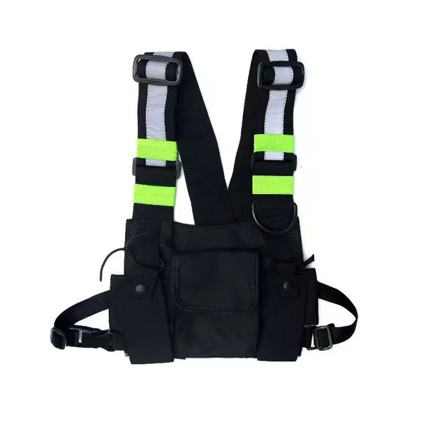 Men's and Women's Hip-Hop Street Tactical Multi-Pocket Vest Bag, Trendy and Cool Reflective Vest Chest Bag Waist Bag